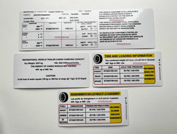 Travel RV Trailer Data Decal Sticker VIN ID Tag Tire and Loading ...
