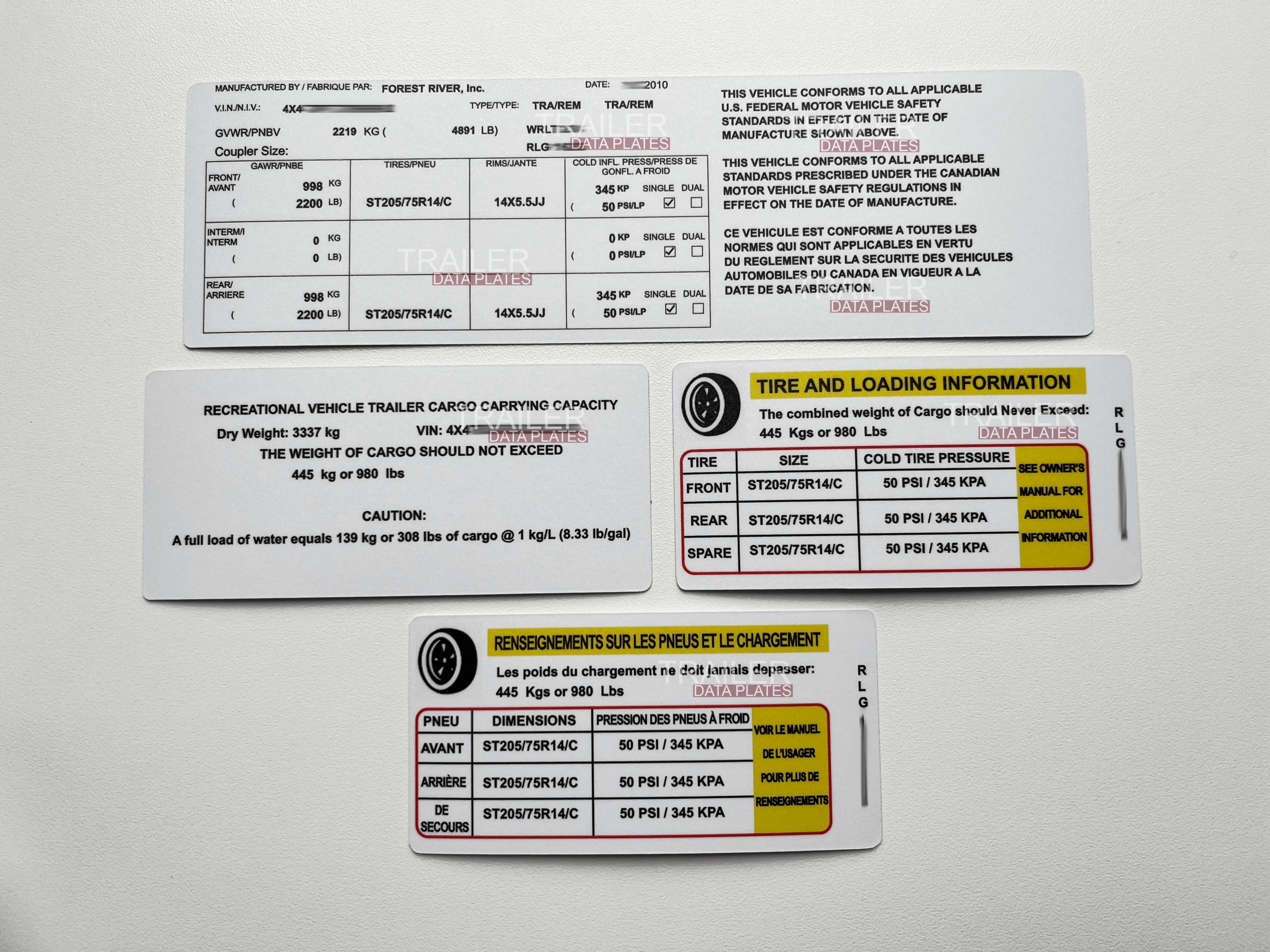 Travel RV Trailer Data Decal Sticker VIN ID Tag Tire and Loading Information CUSTOM - Image 3