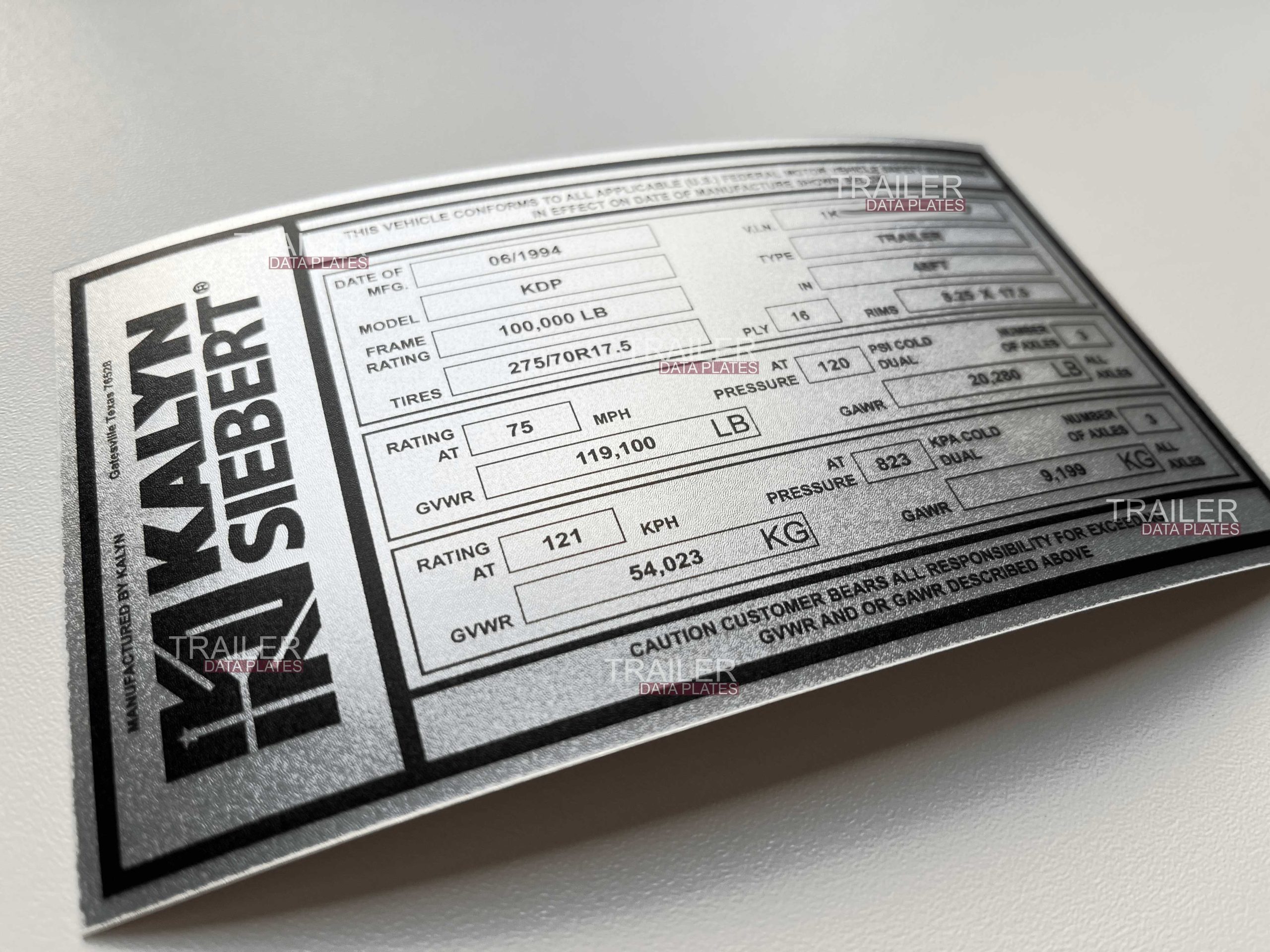 Flatbed Trailer Data Decal Sticker VIN ID Tag Reproduction CUSTOM - Image 2