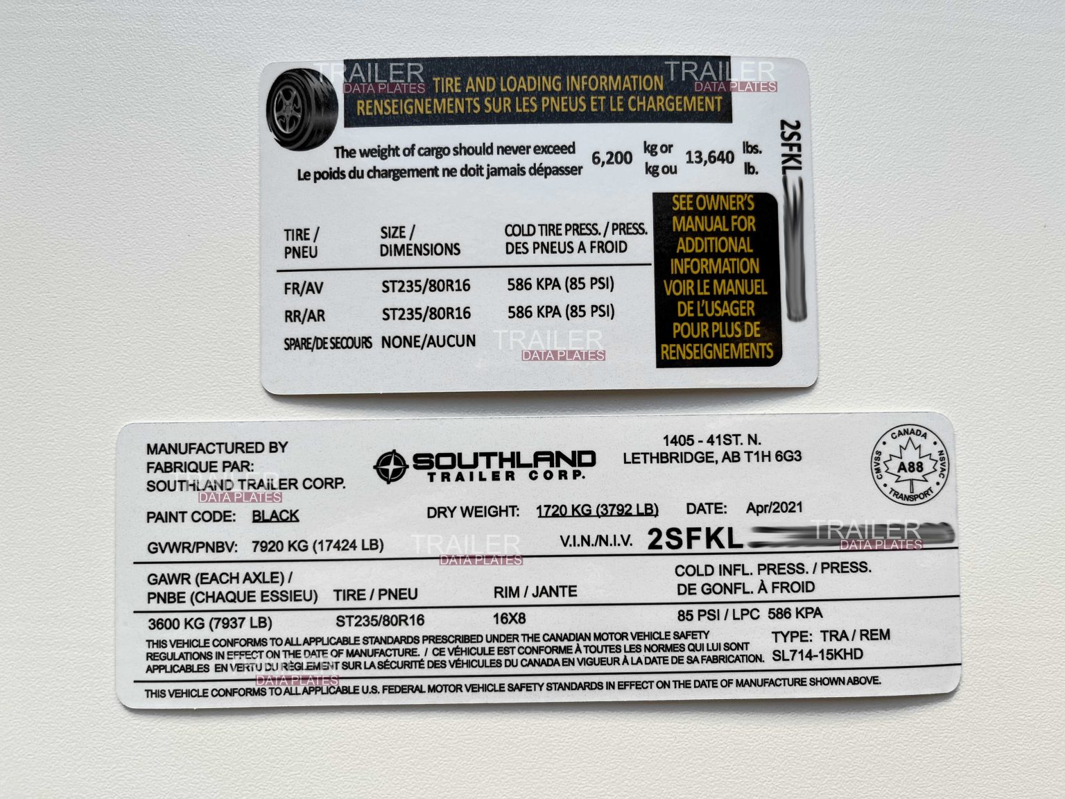 Travel RV Trailer Data Decal Sticker VIN ID Tag Tire and Loading ...