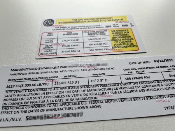 Norstar Trailers Data Decal Sticker VIN ID Tag Tire and Loading Information Derated Downrated USA MATTE