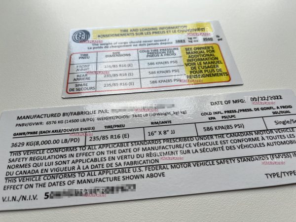 Norstar Trailers Data Decal Sticker VIN ID Tag Tire and Loading Information Derated Downrated USA GLOSS