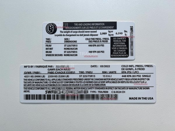 Aluminum Trailer Data Decal Sticker VIN ID Tag