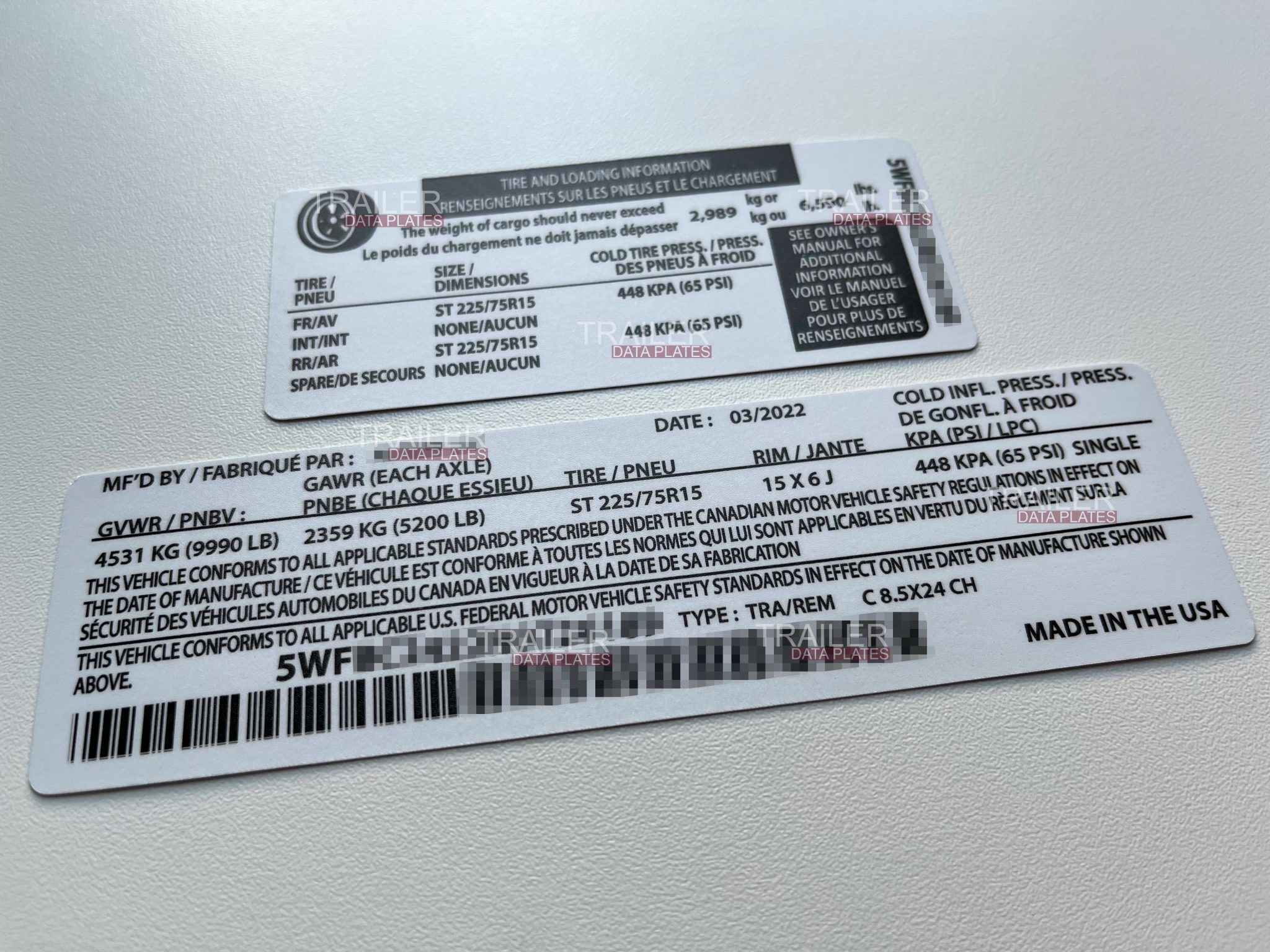 Pre-Engraved TRAILER VIN ID PLATE DATA TAG SERIAL MODEL NUMBER - Foto 7