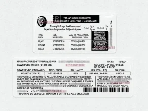 Carry On Trailers Data Decal Sticker ID Tag Tire and Loading Information Derated Downrated USA CUSTOM