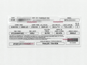 Featherlite Trailers Data Decal Sticker ID Tag Tire and Loading Information Derated Downrated USA CUSTOM