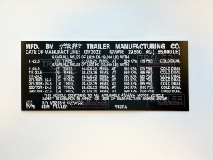 UTILITY Trailer Data Plate ID Tag Anodized Aluminum USA CUSTOM