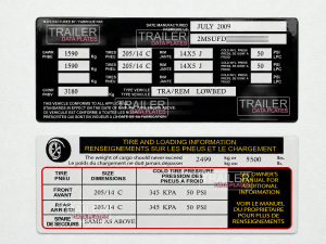 Canada Black Trailer Data Decal Sticker ID Tag Derated Downrated CUSTOM