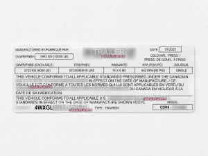 Moritz Trailers Data Decal Sticker ID Tag Tire and Loading Information Derated Downrated USA CUSTOM